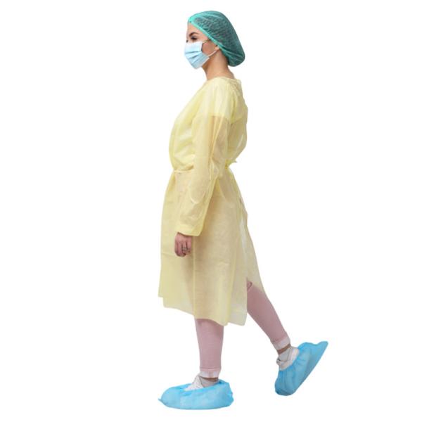 Lightweight Yellow PP Disposable Isolation Gowns with Elastic Wrist