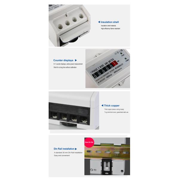 DIN Rail Mounted 1 Phase 2 Wire Single Phase Energy Meter LCD Display Electric YEM011AG-N