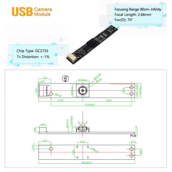 2MP Full Hd 1080P GC2755 Sensor Fixed Focus USB Camera Module For Agriculture