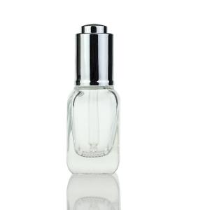 China Cosmetic Packaging 30ml Rectangle Square Clear Glass Serum Dropper Bottle  Makeup Container S028B wholesale