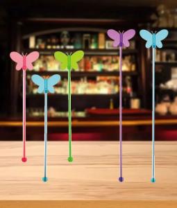 China Acrylic Butterfly Drink Stirrers Coffee Bar Equipment Cocktail Stir Sticks wholesale