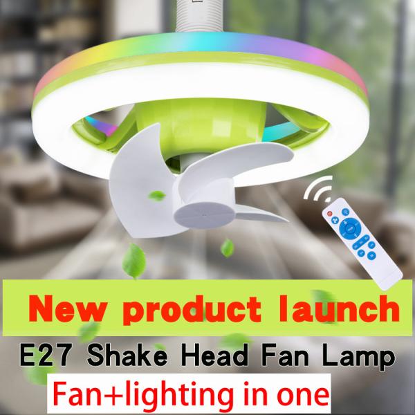 Ceiling Fan E27 Socket Light With Remote Adjustable Smart LED Fan RGB