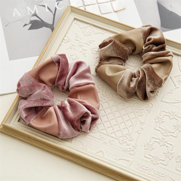 Autumn winter pu canary pleuche joint pink black scrunchie color fabric large hair band lady hair band spot accessories
