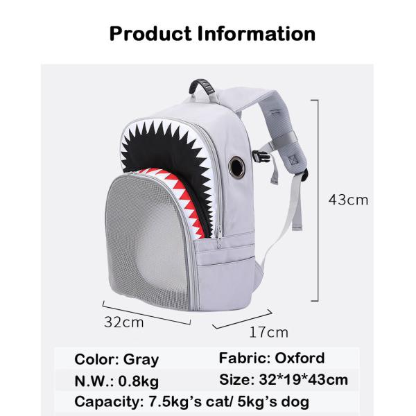 Custom 5kg Small Dog Carrier Backpack Shark Pattern Cat Holder Backpack Breathable OEM