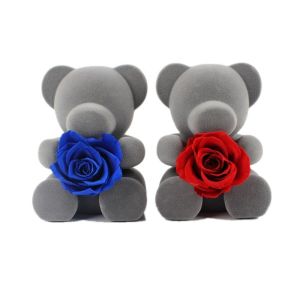 Blue Artificial Preserved Rose Teddy Bear With Rich Romantic Look