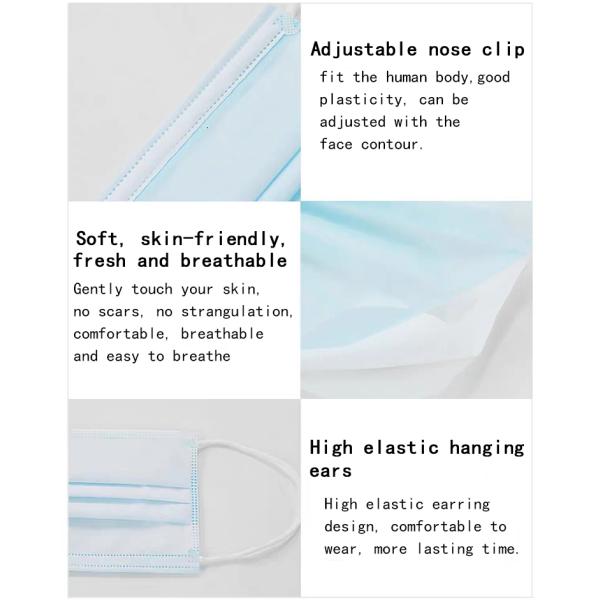 Earloop Style Disposable Face Mask , Breathable 3 Ply Non Woven Face Mask