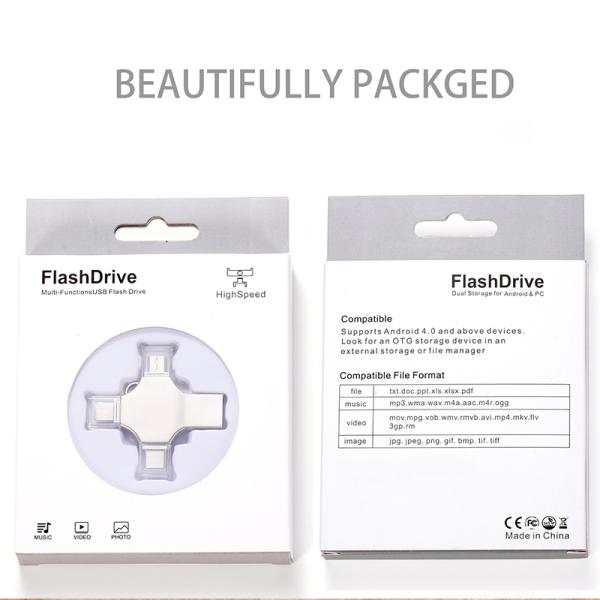 4 In 1 High Speed Otg Usb Flash Drive 8Gb 16Gb 32Gb Phone Usb 2.0 3.0 Memory Stick 64Gb 128Gb Type C Pendrive For Iphone