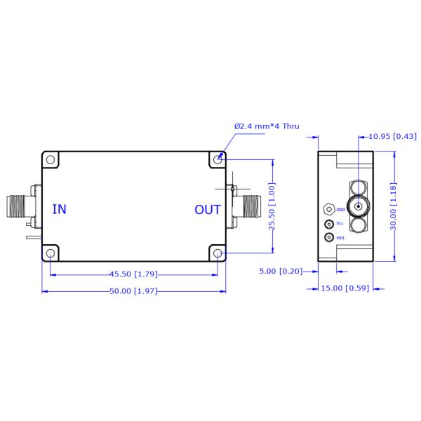 5.8 to 40 GHz 10dBm Low Noise Microwave Amplifier With 30 DB Small Signal Gain
