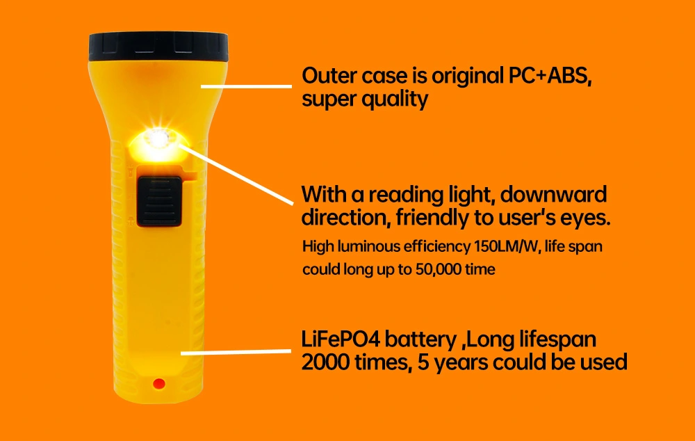 0.2W Poly Solar Power LED Flashlight 250mAh LiFePO4 Anti Dropping
