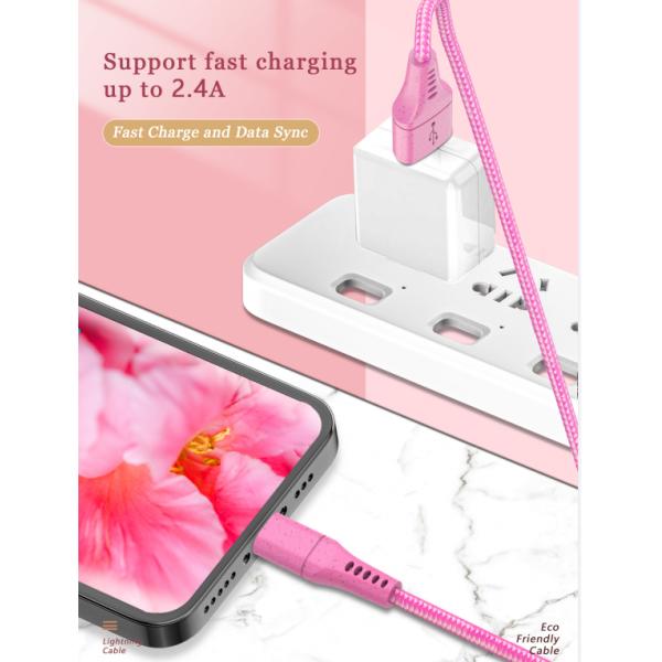 Braied USB Data Charging Cable AM To 8 Pin Eco Friendly Wheat Straw Biodegradable Green Life