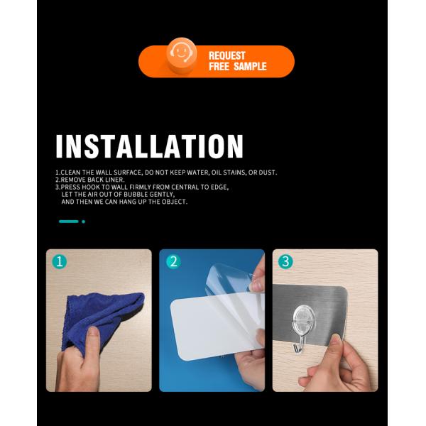 Damage Free mounting Self Adhesive Wall Mounted Hook Rack For Wall