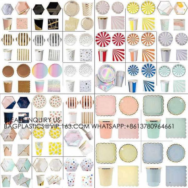 Stamping Edge Hexagon Disposable Tableware Set Wedding Disposable Tableware