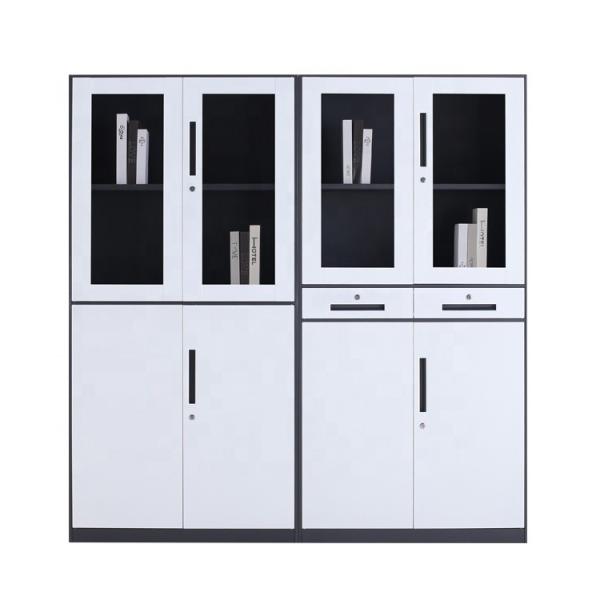 0.4-1.2mm Metal Filing Storage Cabinet Steel Cupboard Design With Glass