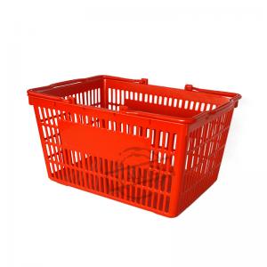 China Red Blue Yellow Gray Plastic Supermarket Shopping Basket Double Handles wholesale