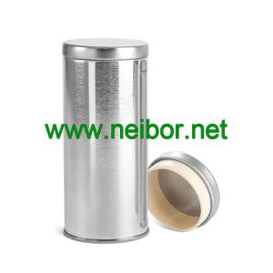 China silver round tea tin container with airtight plastic seal lid wholesale