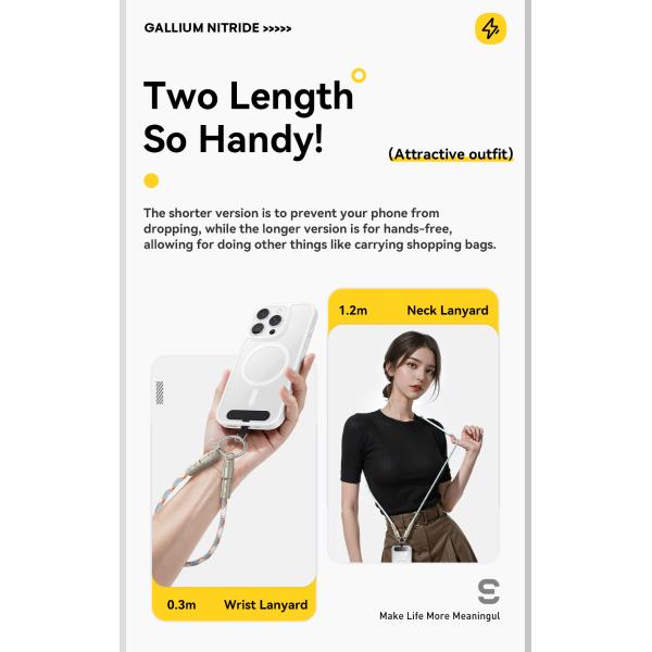 ESSAGER ES-X65 Series 60W Charging Lanyard Style USB C to USB C Cord with USB 2.0 Connector