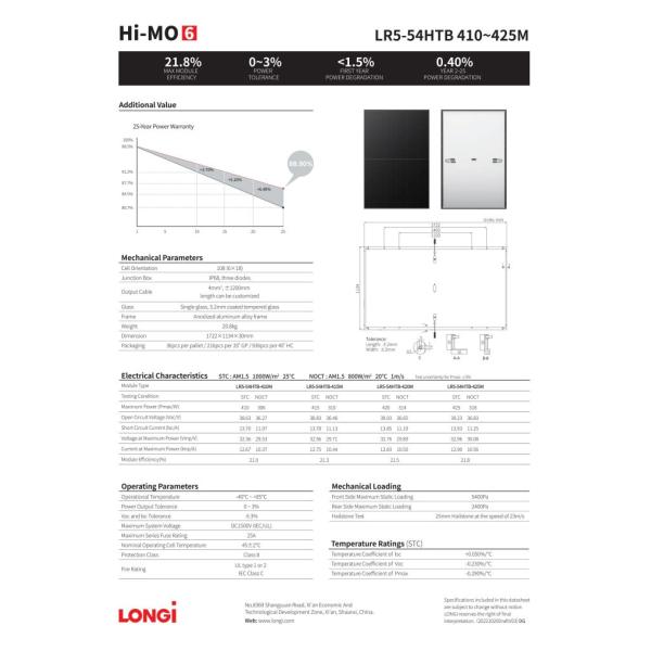 Himo Longi Solar 400w Full Black 410W 415W 425W Monocrystalline Photovoltaic Panels
