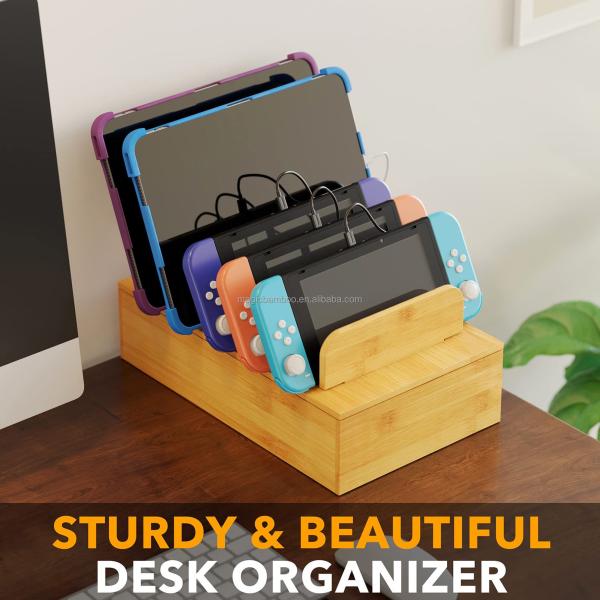 Highly Customized Bamboo Charging Station for Multiple Devices Device Cable Organizer