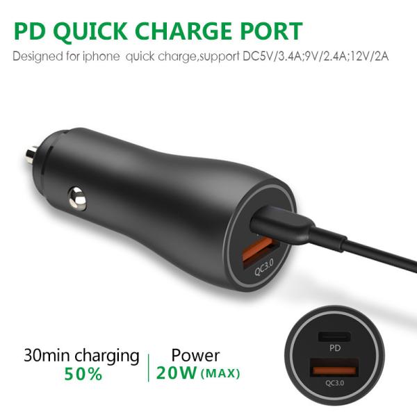 PD+QC3.0 CAR CHARGER FAST USB CAR CHARGER Compatible with all smart phones, type-c fast car charge