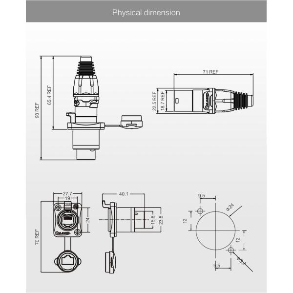 Double shield dual rj45 pcb mount connector waterproof ip67 lan cable available