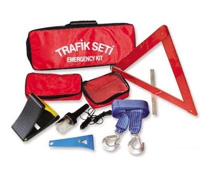 Quality 8 pcs auto emergency kit ,with warning triangle ,tow rope . for sale