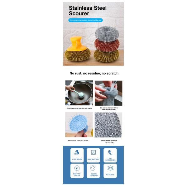 Stainless Steel Kitchen Scourer Rust Proof Non Scratch with Handle