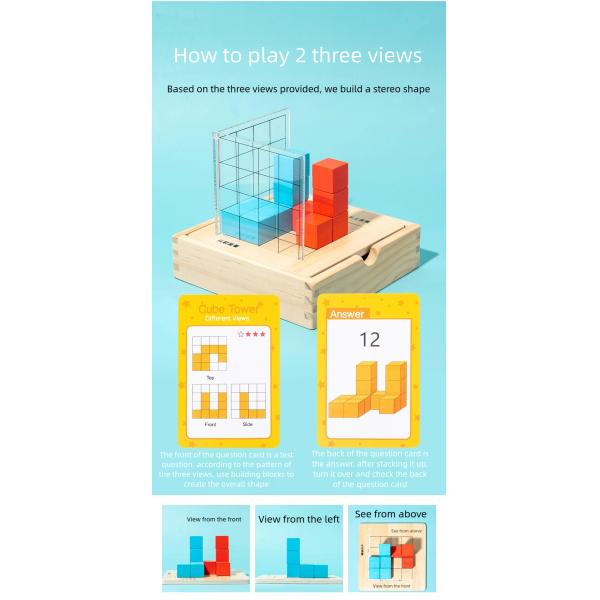 Student Three-view Teaching Aids Grid Observer square Building Block Geometric Graphics Space Thinking Puzzle Training