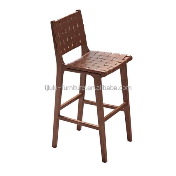 Ash Wood Frame Nordic Bistro Bar Chairs with Saddle Leather Woven Seats