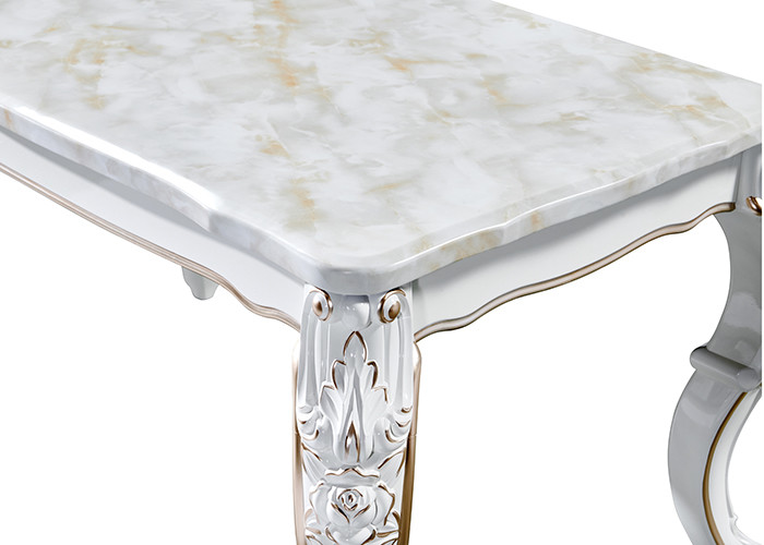 China Pearlescent White Painted Rectangular Marble Dining Table wholesale