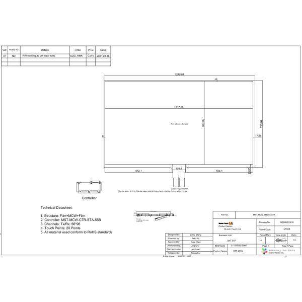 Master Touch 55 Inch Touch Foil Screen Work with Projection Film