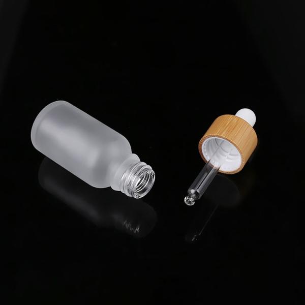 Cosmetic Packaging 50ml Frosted Glass Bamboo Dropper Bottle