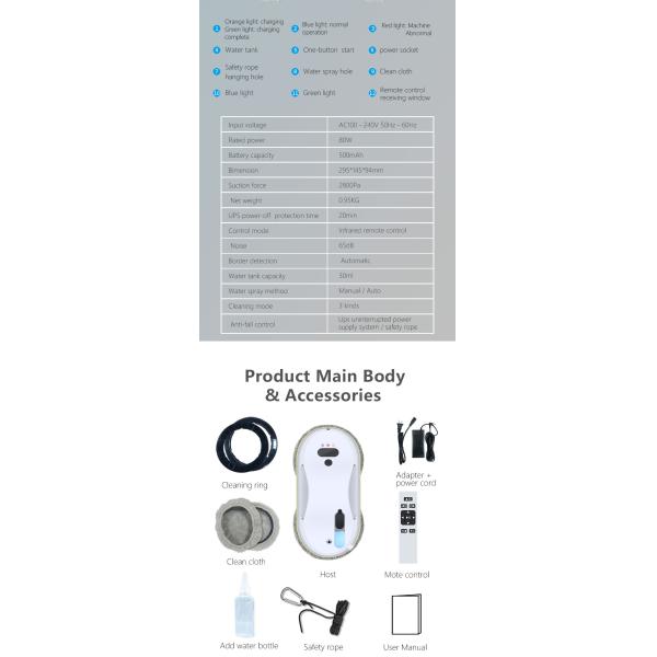 80W Powerful Automatic Smart Vacuum Cleaner Window Cleaning Robot for Household Industry