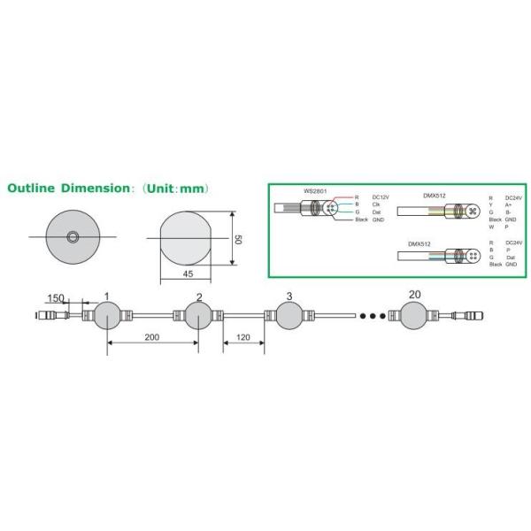 24V ucs1903 addressable rgb 3d curtain pixel light 50mm Led Ball dmx