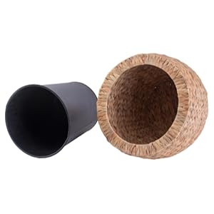 Water Hyacinth Wicker Planter Basket, Small Round Woven Basket For Plants With Metal Pot, Indoor Wicker Plant Pot Eco-Friendly Water Hyacinth Woven