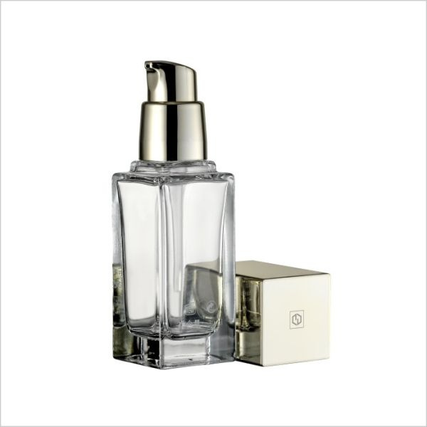 20ml 30ml Square Cosmetic Glass Bottle Gold Pump Cap Empty Glass Foundation Bottle