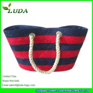 China LUDA Striped Wheat Straw Bags Rope Handles on sale