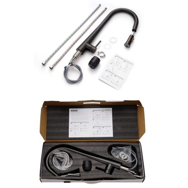 500000 times Stainless Steel Kitchen Faucet Hot Cold Pull Out Taps Single Handle Black Mixer