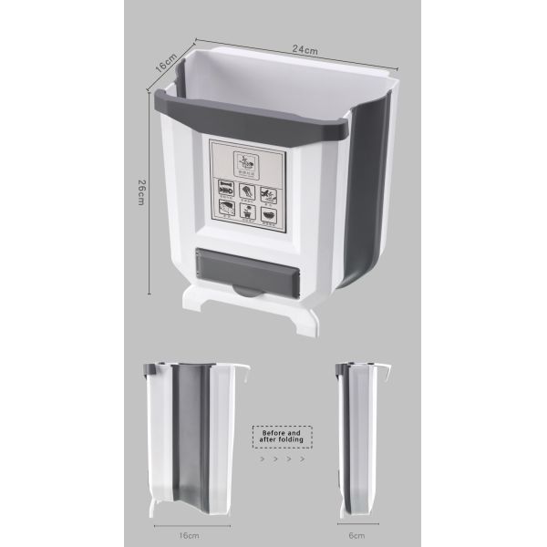 Collapsible Hang Small Plastic Garbage Can 2.4 Gallon for Cabinet