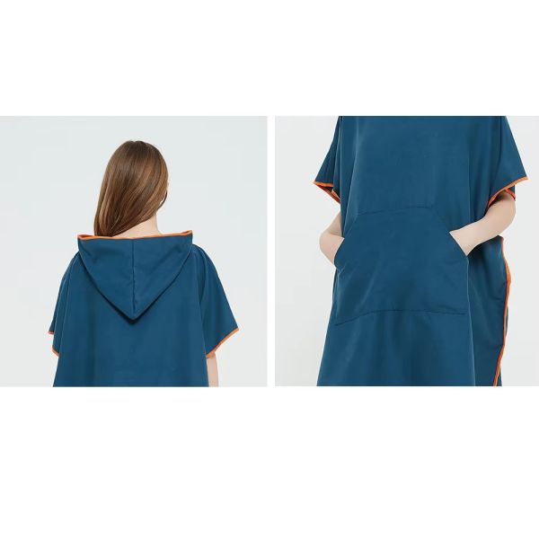 ECO2 Factory Sales Kids Poncho Beach Hooded Towel High Quality Microfiber Poncho Towel Dual Textures Hotel and Beach Use Adult Bathrobes