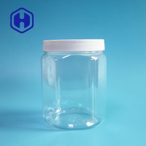 630ml Hexagonal Biscuit Plastic PET Jars Wide Mouth 87mm Diameter