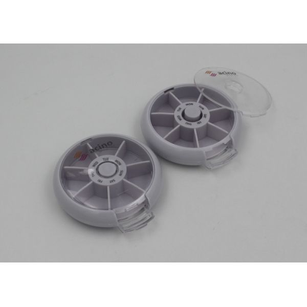Round Shape Plastic Pill Holder With Push Button / Pill Storage Containers