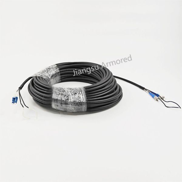Duplex 7.0mm SM Armored CPRI Patch Cord With Pulling Eye FTTA Patch Cord Black LSZH