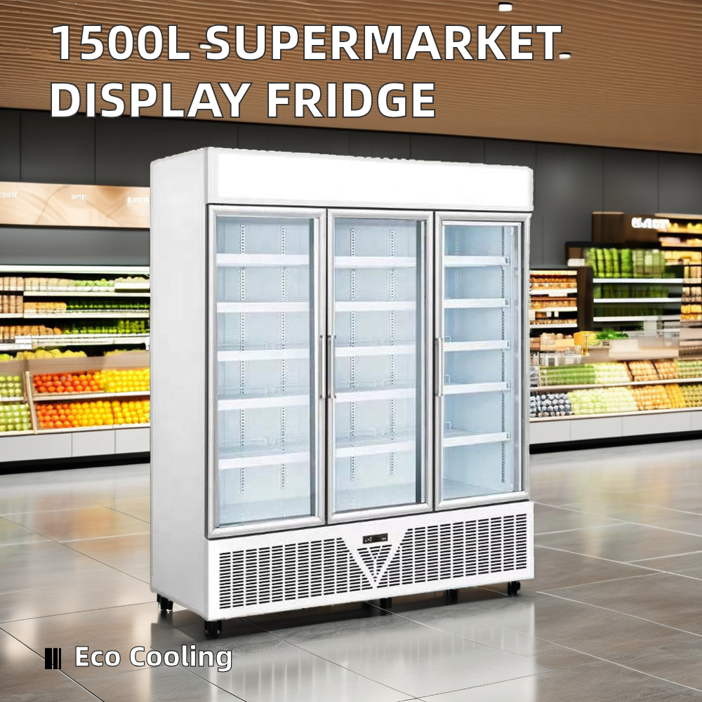 China Factory 1530L Glass Door Display Fridge Supermarket Refrigerator Energy Drinks Energy Efficient Warehousing Supplements