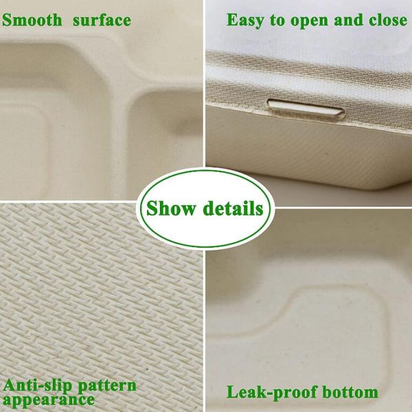 Eco Friendly Biodegradable Sugarcane Bagasse Pulp Paper Take Away Hot Food Container For Food