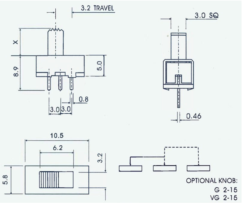 Vertical DIP 1P2T 3 Pin SPDT On Off Toggle Switch