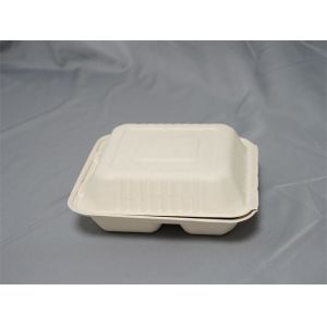 8" 9" 3 Compartment Biodegradable Food Boxes Bagasse Hinged Container