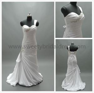 China Mermaid & Trumpet One Shoulder Ruffles Beading Satin Wedding Dress LT2192 wholesale
