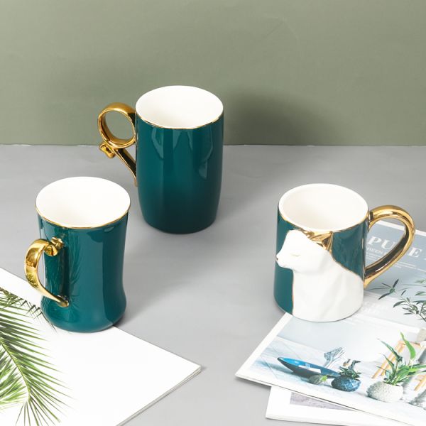 Handmade Ceramic Coffee Cups With Fox Face Pattern 400ml Capacity