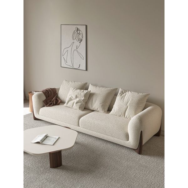 3 Seater Modern Fabric Sofa Set White Teddy Fleece Sponge Filling