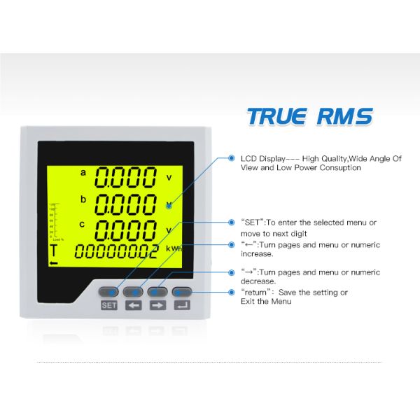 Three Phase LCD display Multifunction Power Meter with harmonic and multi-rate